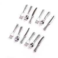 Dollhouse Furniture, 12pcs Knife and Fork Tableware Set Mini House Crafts Miniature Play Scene 1:12 Model Doll House Accessories Decoration