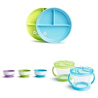 Munchkin® Stay PutTM Suction Plates, Bowls and Snack Cups for Toddlers (Blue/Green/Purple)