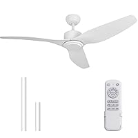 White Ceiling Fan No Light Remote 6Speed Reversible DC Motor 30dB Silent Operation Memory Function 2/4/8H Timer Adjustable Height Holiday Mode Modern 3Blade Plastic Fan Indoor bedroom outdoor