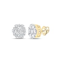 14kt Yellow Gold Womens Round White Diamond Flower Cluster Earrings 3 Cttw