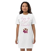 Enjoy Life and Eat Chocolate Quote Lettering Cake Design Organic Cotton t-Shirt Dress