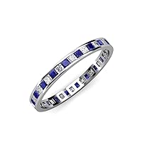 Princess Cut 2mm Sapphire & Diamond Channel Set Women Eternity Ring Stackable Platinum