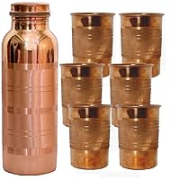 Pure Copper Drinking Water Bottle 34 Oz Silver Touch Finish Leak Proof With 6 Glasses