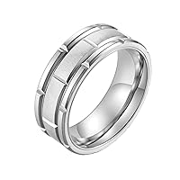 Ahloe Jewelry Titanium Rings for Men Men's Wedding Bands Silver Brick Pattern Brushed Stainless Steel Engagement Ring Size 9