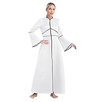 FEESHOW Women Church Clergy Dress Flared Sleeves Zipper A-line Maxi Dress Minister Robe Preacher Church Robe