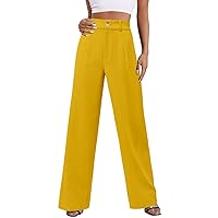 onlypuff Womens Slacks High Waisted Pants Wide Leg Straight Long Work Business Trousers with Pockets