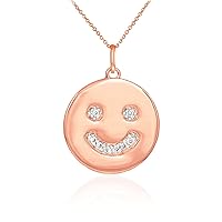 14K ROSE GOLD SMILEY FACE DIAMOND PENDANT NECKLACE - Pendant/Necklace Option: Pendant With 20