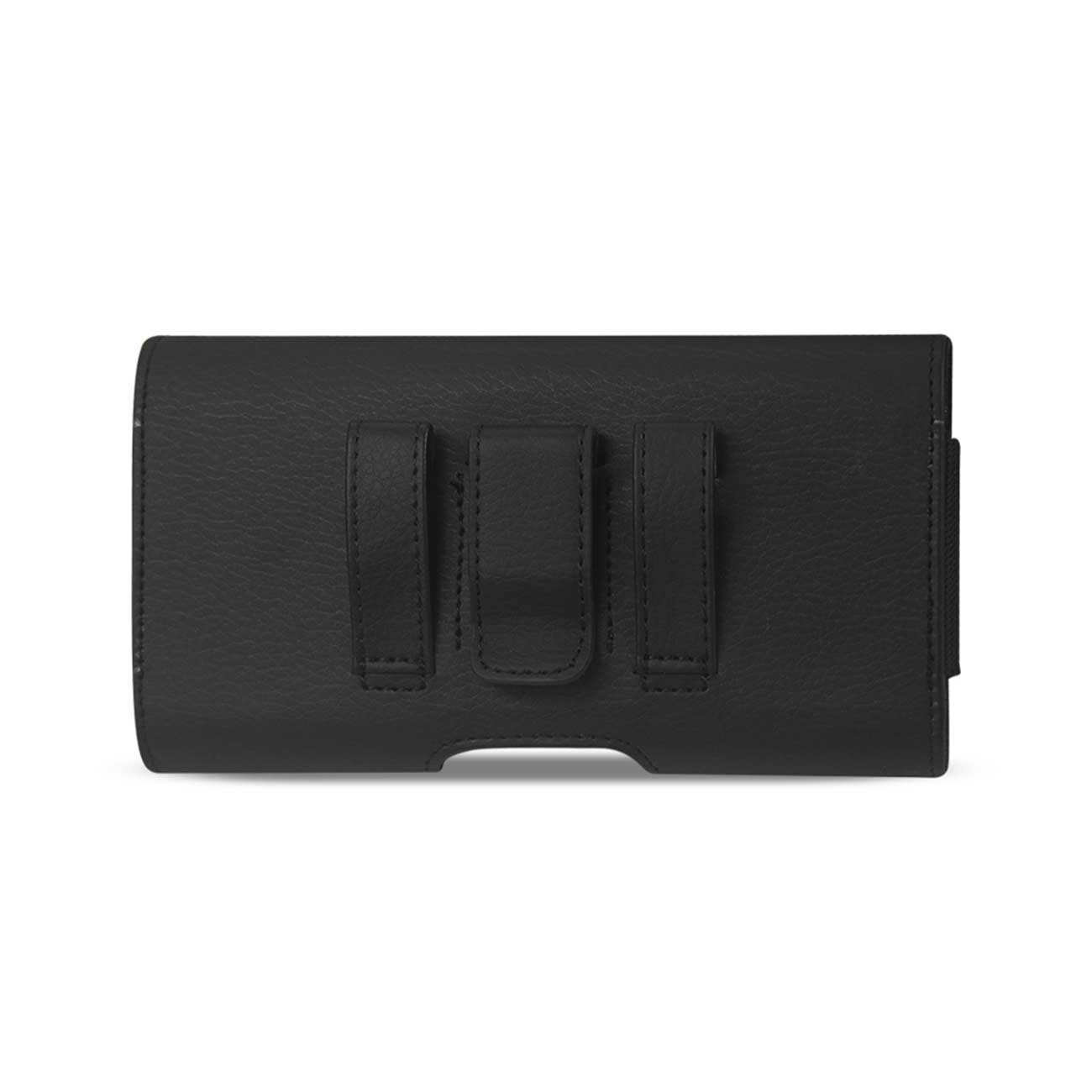 Mobile Vogue by Reiko Premium Eco-Friendly Leather Phone Pouch Belt Clip Holster Compatible with iPhone/Galaxy/Stylo/Android Phone with Protective Case on (Black-MV500, 6.1 x 3.2 x 0.7 in)