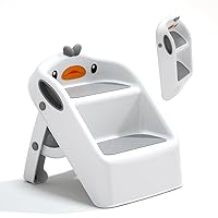 Toddler Step Stool for Kids Bathroom Sink Grey & White | Foldable 2 Step Stool for Kids 1-4 Years Old | Dual Height 11