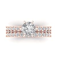 2.97ct Round Cut Solitaire with Accent Stunning White Created Sapphire Diamond Statement Bridal Ring Band Set 14k Rose Gold