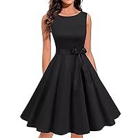 Cocktail Dresses for Women 2024 Solid Color Elegant A Line Classic with Sleeveless Round Neck Belt Dress