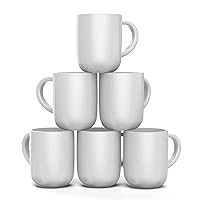 Set of 6 Large 16 Ounce Ceramic Coffee Mugs (White)