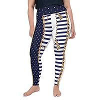 Plus Size Leggings for Women Girls Blue Navy Stripe Spots White Yoga Pants