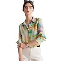 Woman Printed Shirts Silk Turn Down Collar Single Breasted Blouses Spring Summer Silk Tops