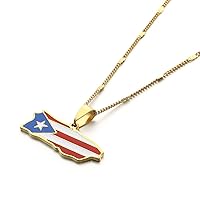 Stainless Steel Trendy Enamel Puerto Rico Map Pendant Chain for Women Puerto Ricans Map Charm Jewelry