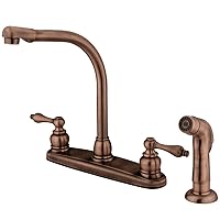 Kingston Brass KB716ALSP Victorian High Arch Kitchen Faucet with Sprayer, 7-Inch, Vintage Copper