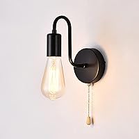 Vintage Pull Chain Wall Sconce Light with Switch Black Wall Lights Fixture Retro E26 Industrial Farmhouse Wall Lamp Hard Wired Sconces Lighting for Mirror Bedroom Bathroom Hallway (1-Light)