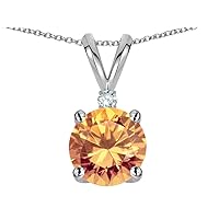 Solid 10k Gold Classic One Stone Round 7mm Pendant Necklace