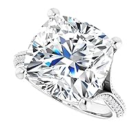 7.00 Carat Cushion Colorless Moissanite Engagement Ring, Wedding-Bridal Ring, Eternity Sterling Silver Solid Diamond Solitaire 4-Prong Anniversary Promise Ring for Her