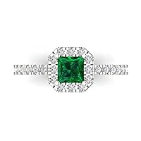 1.37ct Princess Cut Solitaire with accent Simulated Green Emerald designer Modern Statement Ring Solid 14k White Gold