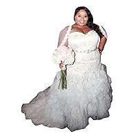 Plus Size Sweetheart Neckline Bridal Ball Gowns Ruffles Train Lace up Corset Mermaid Wedding Dresses for Bride
