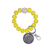 Baseball Softball Bracelet Keychain Wooden Bead Tassel Wristlet Key Ring Sports Lover Athletes Jewerly Gift