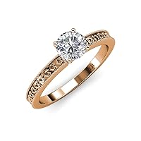 IGI Certified Round Lab Grown Diamond (VS1/F) 1.00 ct Floral Engraved Milgrain Women Solitaire Engagement Ring 14K Gold