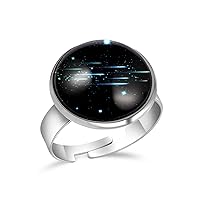 Night Sky with Shooting Stars Adjustable Rings for Women Girls, Stainless Steel Open Finger Rings Jewelry Gifts