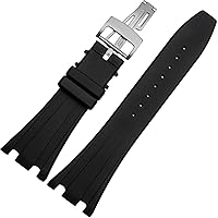 Silicone Watchband for AP Wrist Watch 28mm Waterproof Rubber Watch Straps with Folding Buckle Black Bands (Color : AP Silver Clasp, Size : 28mm)