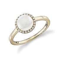 Yellow Gold Plated Simple Halo Ring Natural Moonstone Cabochon Loose Gemstone Daily Wear Bezel Set Fine Jewelry Ring for Women and Girl US Size : 4 To 13