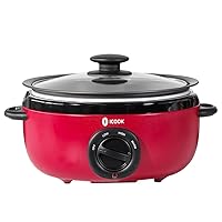 USC-65-OP001RD 6.5 Quart Slow Cooker,Aluminium Sear/Sauté Stew Pot Stovetop safe,Dishwasher Safe,Glass Lid,Adjustable Temp,Food Warmer(Red)