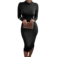Pink Queen Womens Turtleneck Long Sleeve Mid Length Bodycon Bandage Dress (XX-Large, Black)