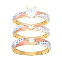10k Tri color Gold Womens CZ Cubic Zirconia Simulated Diamond Trio Ring Set Jewelry for Women