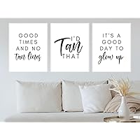 Time To Glow Up Wall Art 3 Pieces Canvas Poster Print Gold Tan Quotes Painting Pictures for Living Room Spray Tanning Tanning Salon Decor with Wooden Inner Frame