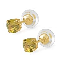 14K Yellow Gold 4mm Simulated Birthstone Silicone Back Earrings For Girls