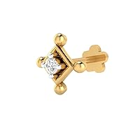DGLA Certified 14k Yellow Gold Solitaire Stud Nose Pin for Women 0.02 Cttw Natural Diamond (G-H Color. SI Clarity) Round Cut 4-Prong-Setting. Available in 6 mm & 8 mm Length