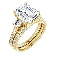 10K/14K/18K Solid Yellow Gold Handmade Engagement Ring, 3.5 CT Emerald Cut Moissanite Solitaire Ring, Diamond Wedding Ring Set for Women/Her, Anniversary/Propose Gift, VVS1