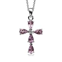 Silvershake Genuine Birthstone Gemstone White Gold Plated 925 Sterling Silver Cross Pendant or Pendant with 18 Inch Chain Necklace Jewelry for Women
