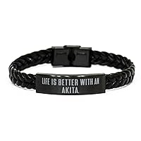 Beautiful Akita Dog Gifts, Life is Better With an, Epic Braided Leather Bracelet For Pet Lovers, Engraved Bracelet From Friends