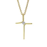 Women's Stainless Steel Fashion Sparkly Cubic Zirconia Cross Pendant Clavicle Necklace