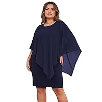 Women's Dress Dresses for Women Plus Solid Cloak Sleeve Dress (Color : Navy Blue, Size : X-Large)
