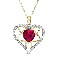 2 CT Heart Cut Created Ruby Solitaire Flower Motif Pendant Necklace 14k Two Tone Gold Finish