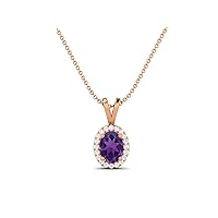 MOONEYE 925 Sterling Silver Forever Classic 8X6 MM Oval Shape Natural Purple Amethyst Solitaire Pendant Necklace