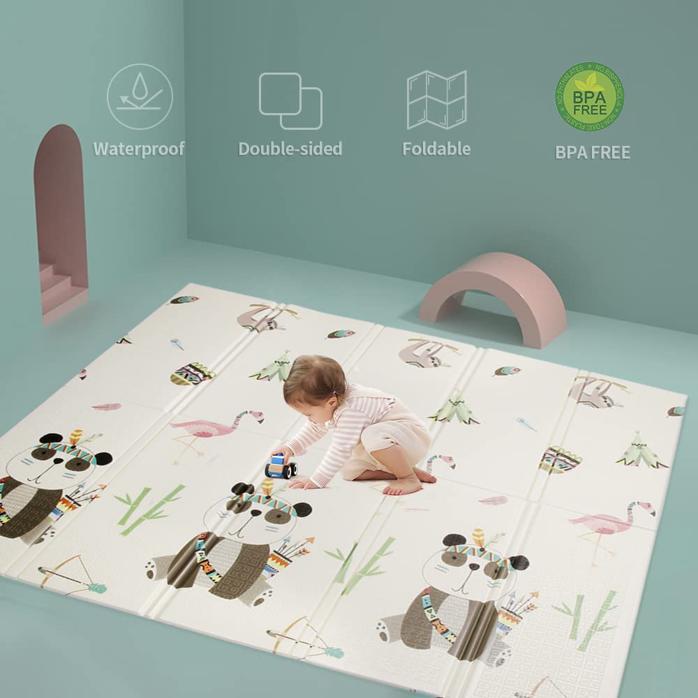 Baby Playmat for Crawling,Extra Large Foldable Play Mat for Babies, Waterproof Non Toxic Anti-Slip Reversible Foam Playmat for Toddlers Kids(79 * 71)