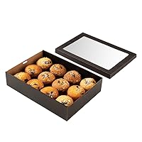 Cater Tek 14.3 x 10 x 3.2 Inch Baked Goods Boxes 10 Greaseproof Pastry Boxes - Window Lids Insert Tab Lock Black Paper Catering Boxes Easy Assembly For Charcuterie Or Cupcakes