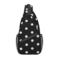 Sling Backpack,Travel Hiking Daypack Black & White Big Dot Print Rope Crossbody Shoulder Bag