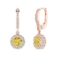 Clara Pucci 3.55 ct Round Cut Conflict Free Halo Solitaire Natural Yellow Citrine Designer Lever back Drop Dangle Earrings 14k rose Gold