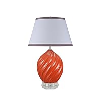 Aspen Creative 40044-1, Traditional Ceramic Table Lamp, Tangerine with Crystal Base and Empire Shaped Lamp Shade in White, 17 1/2