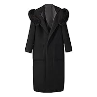 Women's Basic Single Breasted Mid-Long Outwear Fashion Notch Lapel Trench Coat Casual Winter Fluff Hoodie With Belt