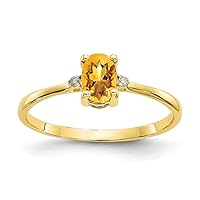 10k Yellow Gold Oval Polished Prong set Diamond Citrine Ring Size 6 Jewelry for Women
